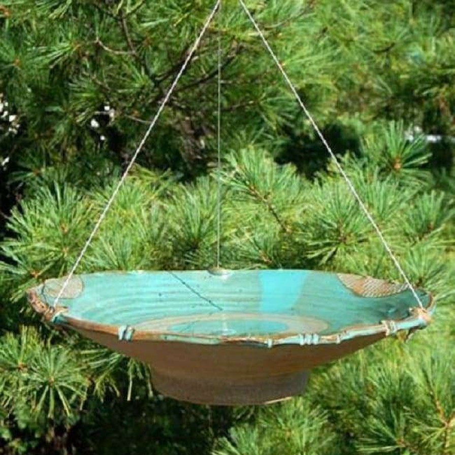 * Anthony Stoneware Ceramic Teal Large Bird Bath Hanging Bird Baths | Bird Baths