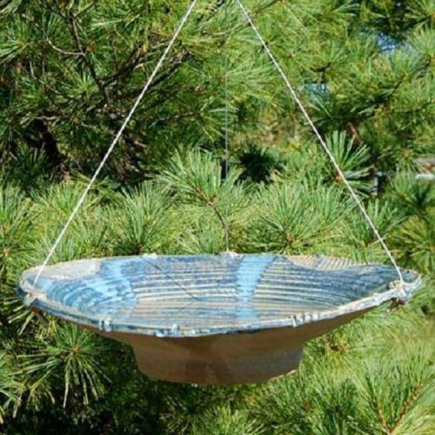 * Anthony Stoneware Ceramic French Blue Large Bird Bath Hanging Bird Baths | Bird Baths