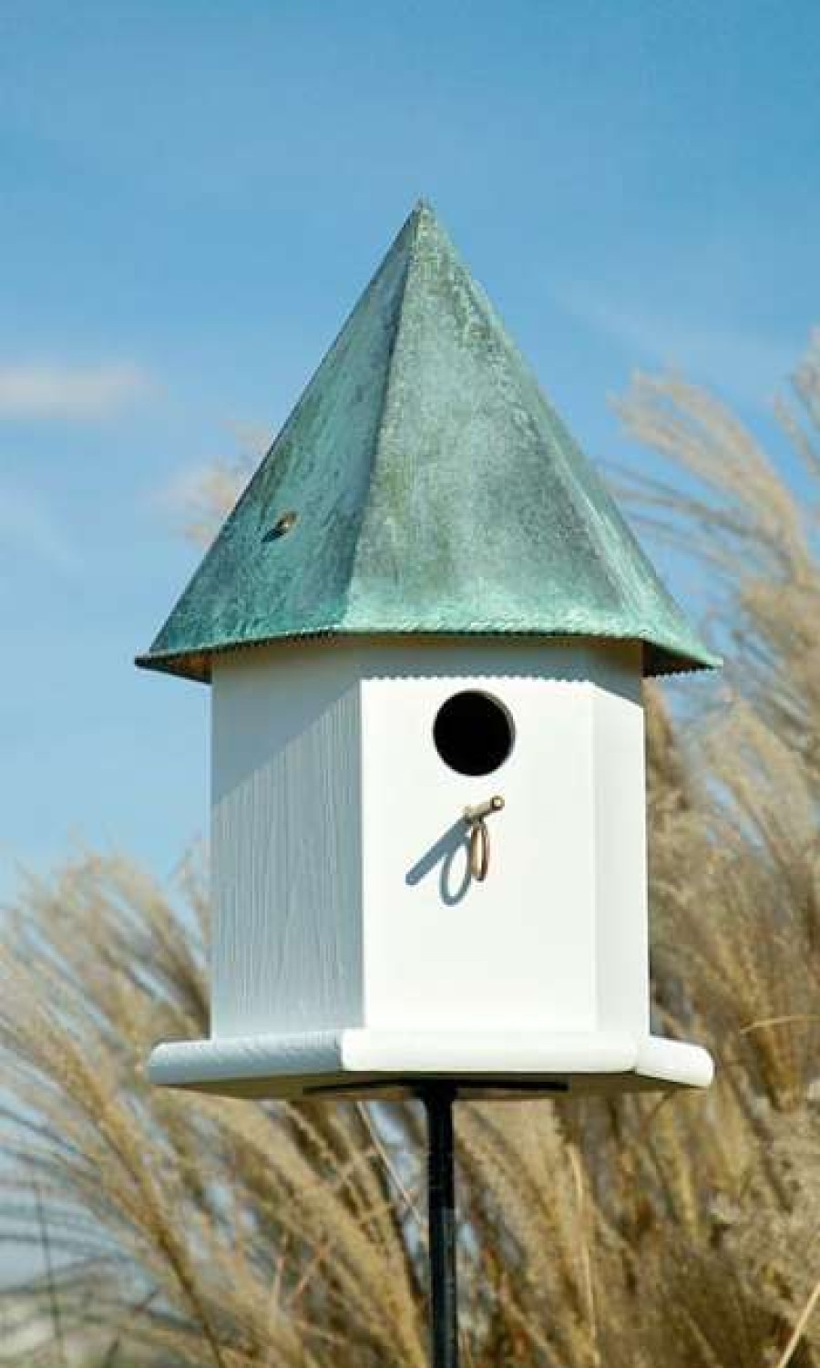 * Post / Pole Mounted Houses Heartwood Copper Songbird Deluxe Bird House With Verdigris Roof | Bird Houses