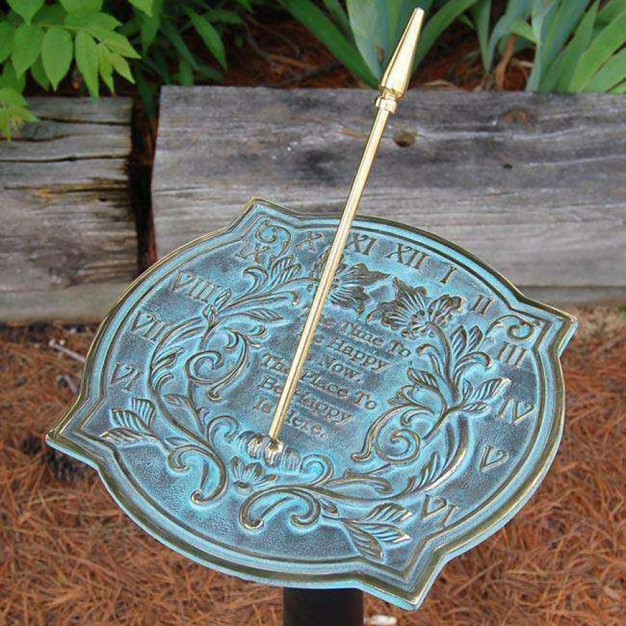 * Rome Industries Happiness Brass Verdigris 9.875 Sundial Lawn & Garden | Lawn & Garden