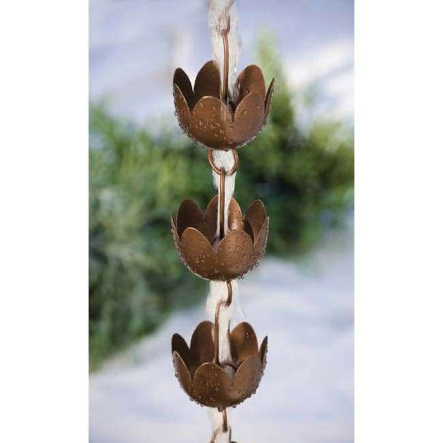 * Ancient Graffiti Lily Rain Chain, Browned Copper Finish Lawn & Garden | Lawn & Garden