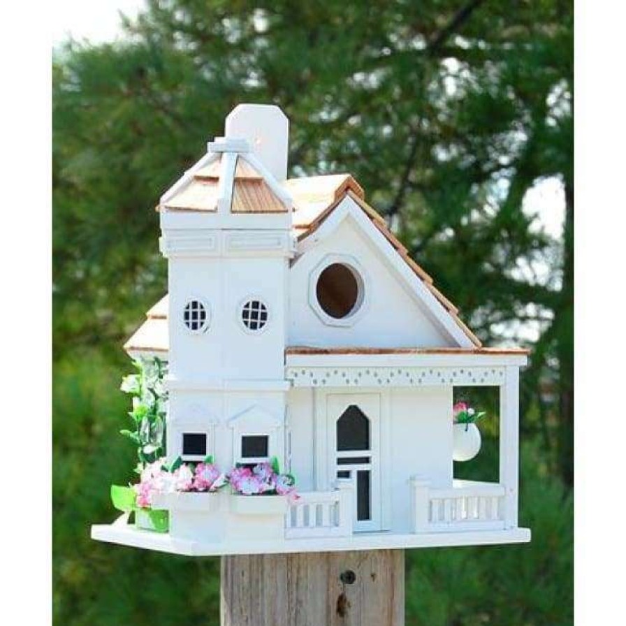 * Home Bazaar Flower Pot Cottage White Bird House | Bird Houses