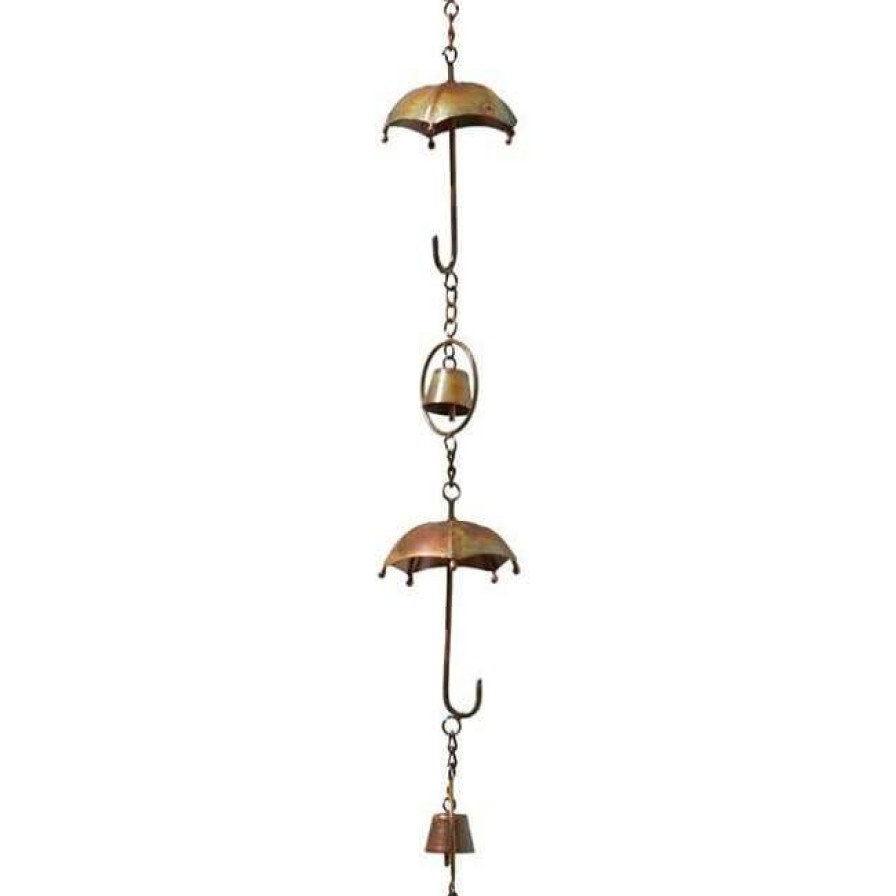 * Ancient Graffiti Lawn & Garden Umbrella And Bell Rain Chain, Flamed Copper | Lawn & Garden