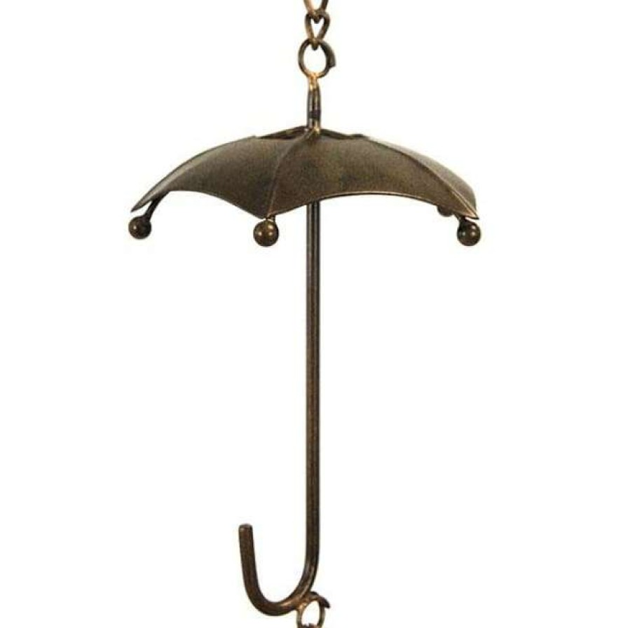 * Ancient Graffiti Lawn & Garden Umbrella And Bell Rain Chain, Flamed Copper | Lawn & Garden