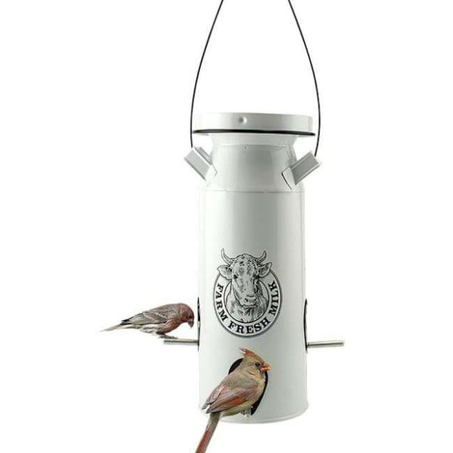 * Woodlink Milkhouse Vintage White Milk Can Bird Seed Feeder Hanging Feeders | Bird Feeders