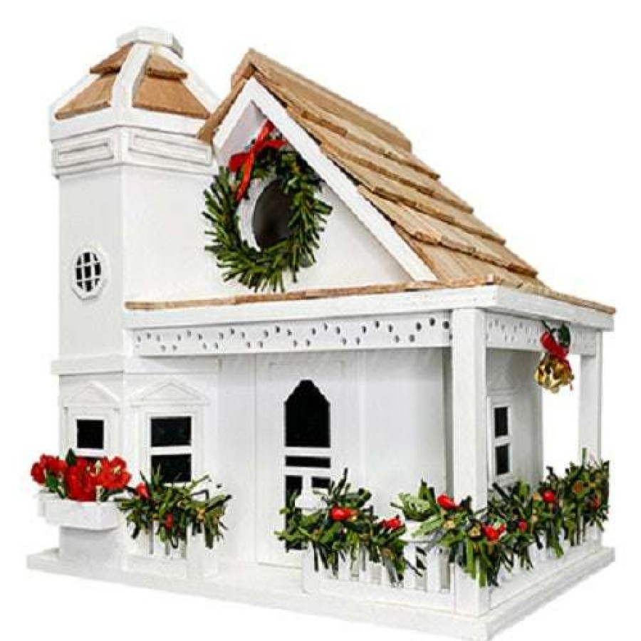 * Home Bazaar Yuletide Cottage White Bird House | Bird Houses