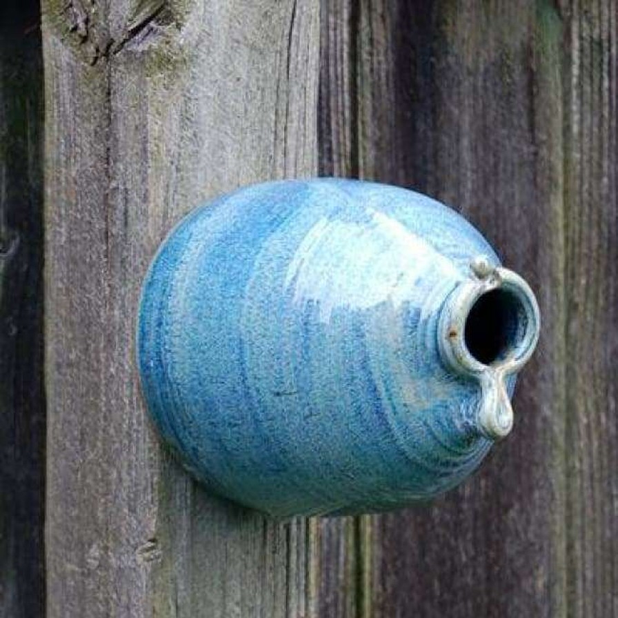 * Anthony Stoneware Post / Pole Mounted Houses Ceramic French Blue Peek-A-Boo Bird House | Bird Houses