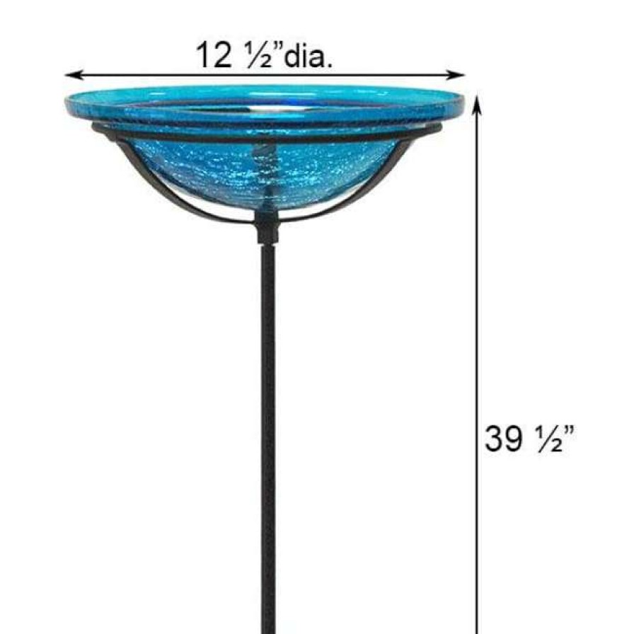 * Achla Crackle Glass Bird Bath Bowl With Cradle And Stake, Teal Standing Bird Baths | Bird Baths