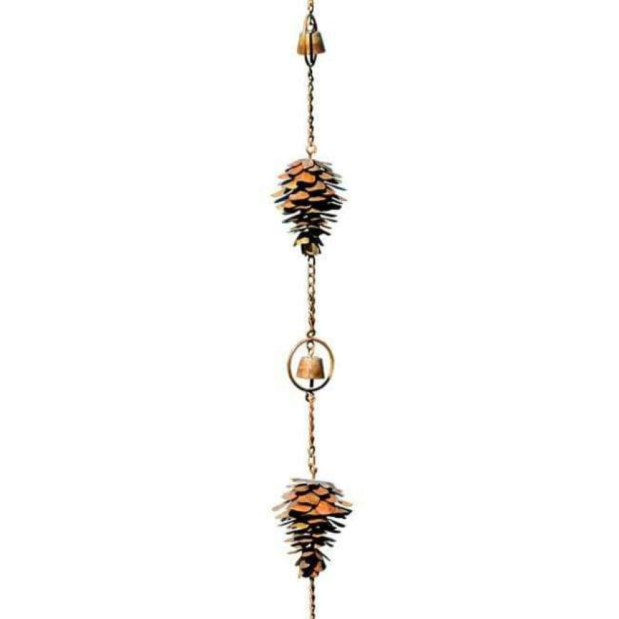 * Ancient Graffiti Lawn & Garden Pine Cones And Bells Rain Chain, Flamed Copper | Lawn & Garden