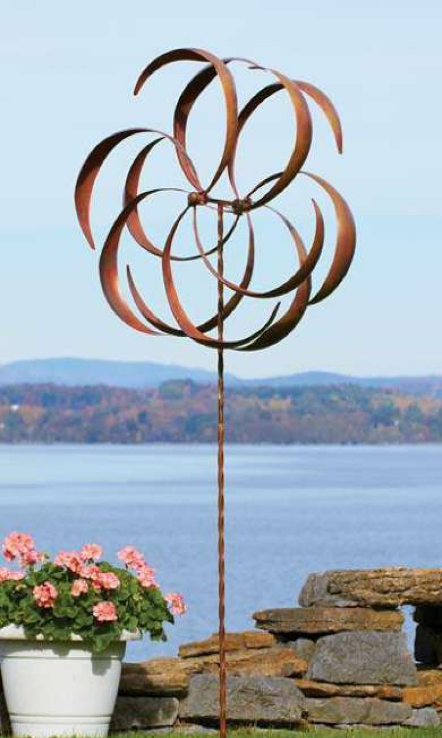 * Ancient Graffiti Kinetic Dual Flower Copper Colored 87 Spinner Lawn & Garden | Lawn & Garden