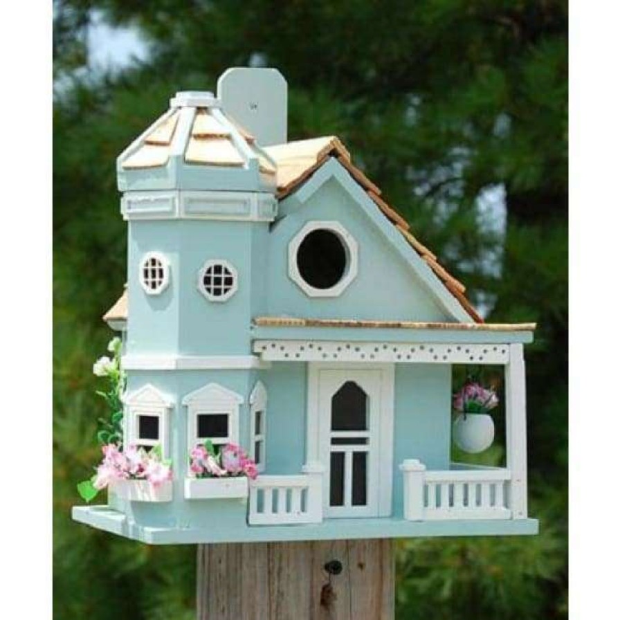 * Home Bazaar Flower Pot Cottage Blue Bird House | Bird Houses