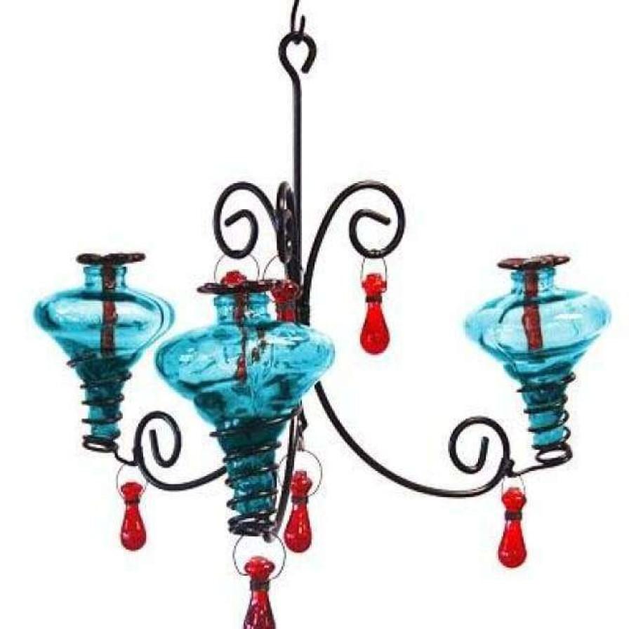 * Parasol Mini-Blossom Chandelier Hummingbird Feeder, Aquamarine | Bird Feeders