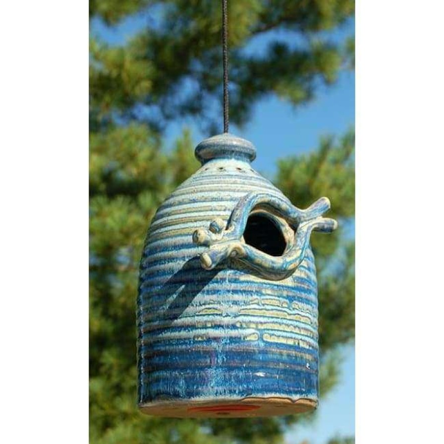 * Anthony Stoneware Ceramic French Blue Medium Bird House | Bird Houses