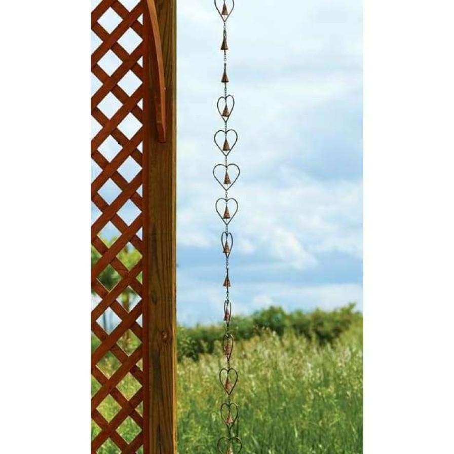 * Ancient Graffiti Heart And Bell Rain Chain, Flamed Copper Lawn & Garden | Lawn & Garden