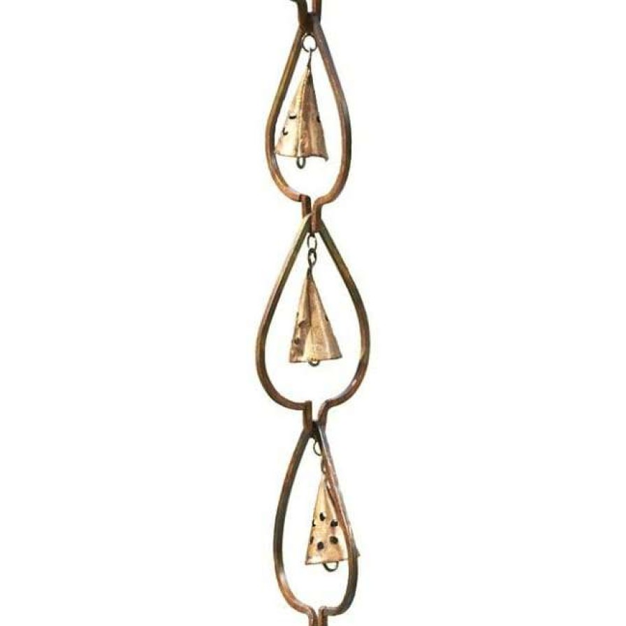 * Ancient Graffiti Aspen Leaf And Bell Rain Chain, Aged Copper Lawn & Garden | Lawn & Garden