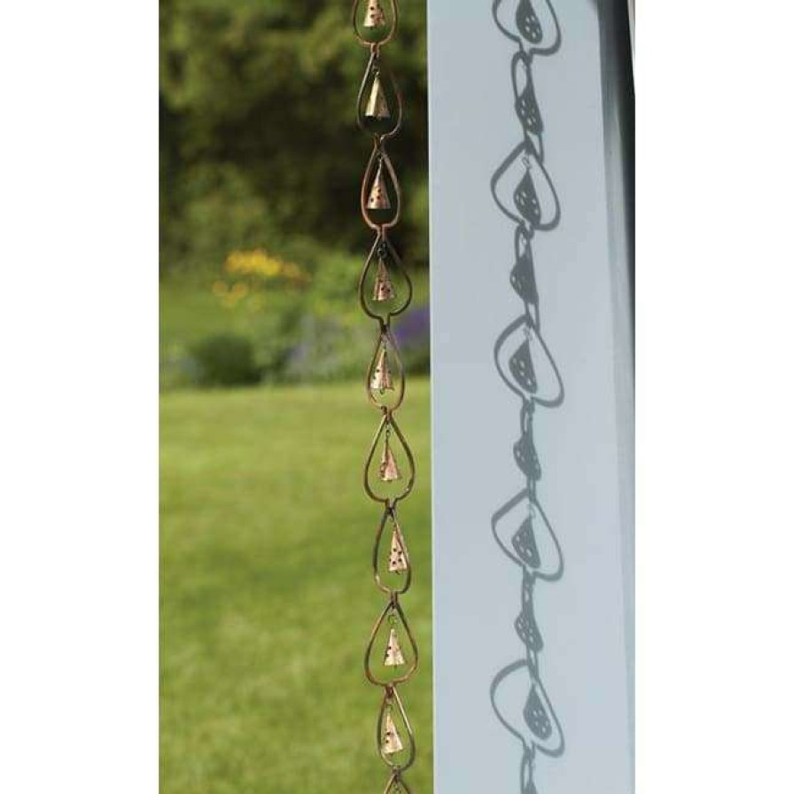 * Ancient Graffiti Aspen Leaf And Bell Rain Chain, Aged Copper Lawn & Garden | Lawn & Garden