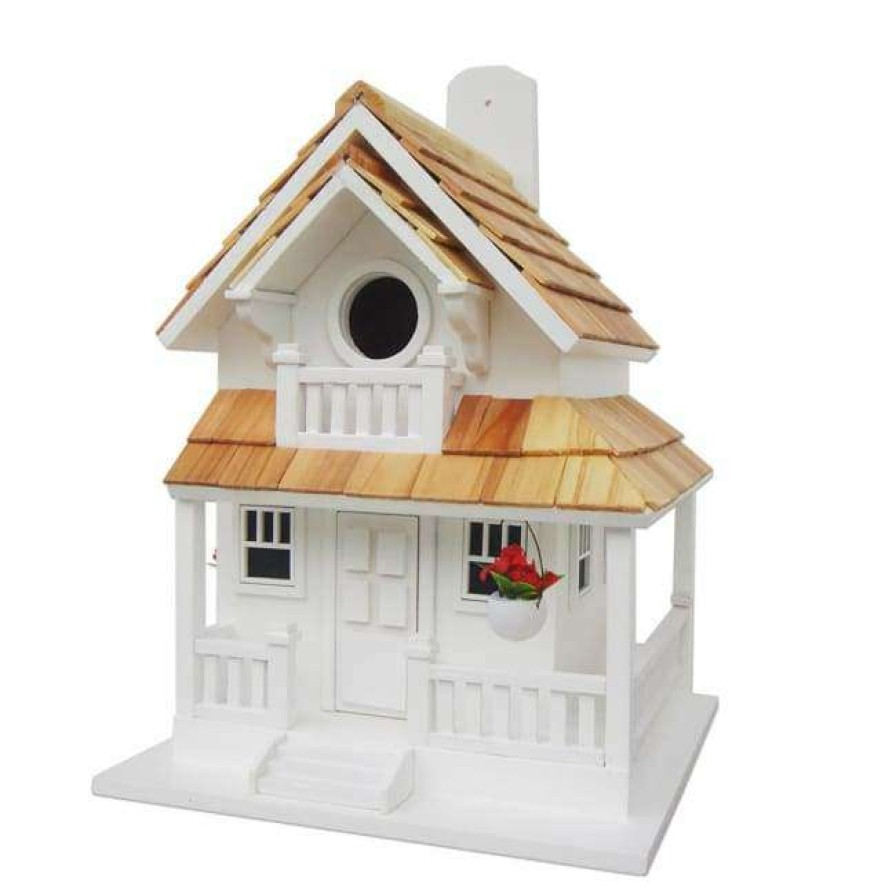 * Home Bazaar Backyard Cottage White Bird House Decorative Houses | Bird Houses