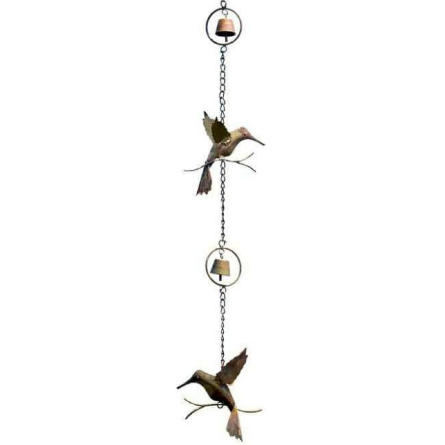 * Ancient Graffiti Hummingbird & Bell Rain Chain, Flamed Copper | Lawn & Garden