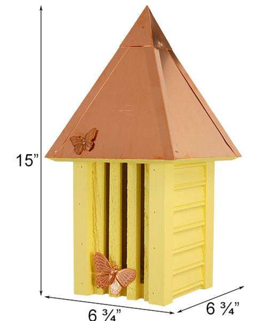 * Heartwood Flutterbye Butterfly House & Pole, Solid Copper Roof, Yellow Butterflies | Butterflies