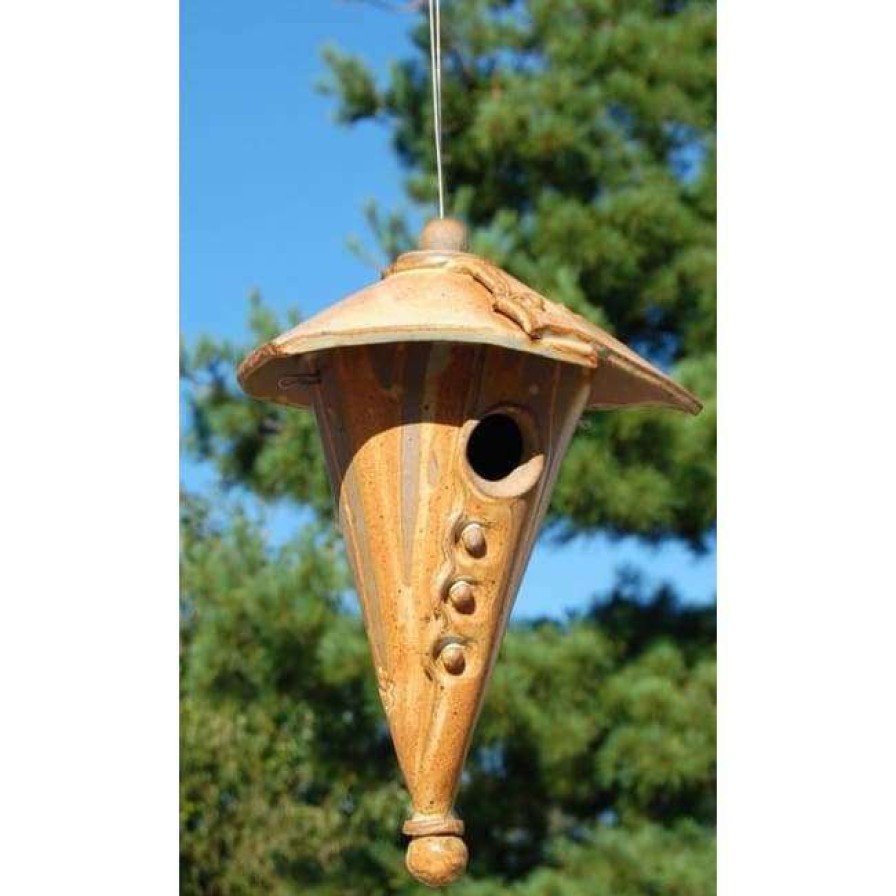 * Anthony Stoneware Ceramic Two-Piece Cone Butternut Bird House | Bird Houses