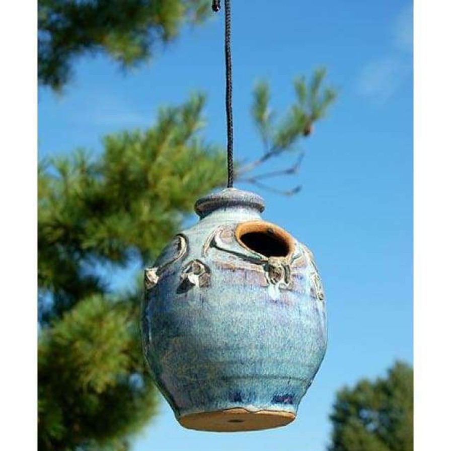 * Anthony Stoneware Hanging Houses Ceramic French Blue Small Bird House | Bird Houses