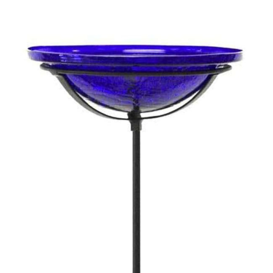 * Achla Standing Bird Baths Crackle Glass Bird Bath Bowl With Cradle And Stake, Cobalt | Bird Baths