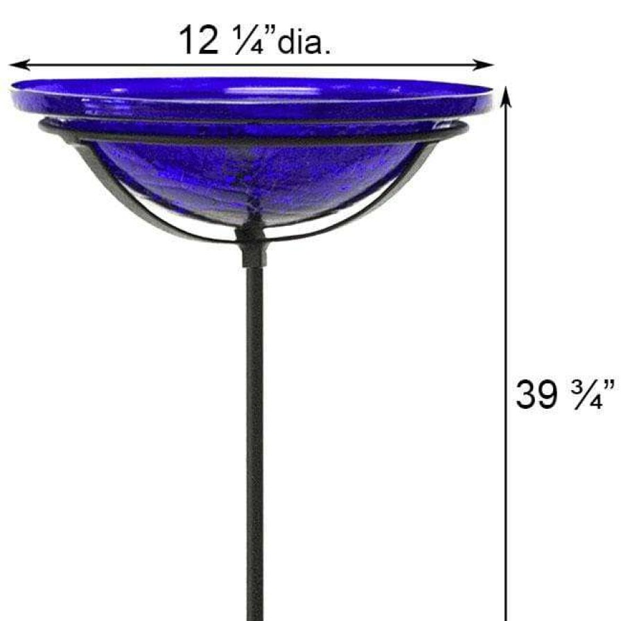 * Achla Standing Bird Baths Crackle Glass Bird Bath Bowl With Cradle And Stake, Cobalt | Bird Baths