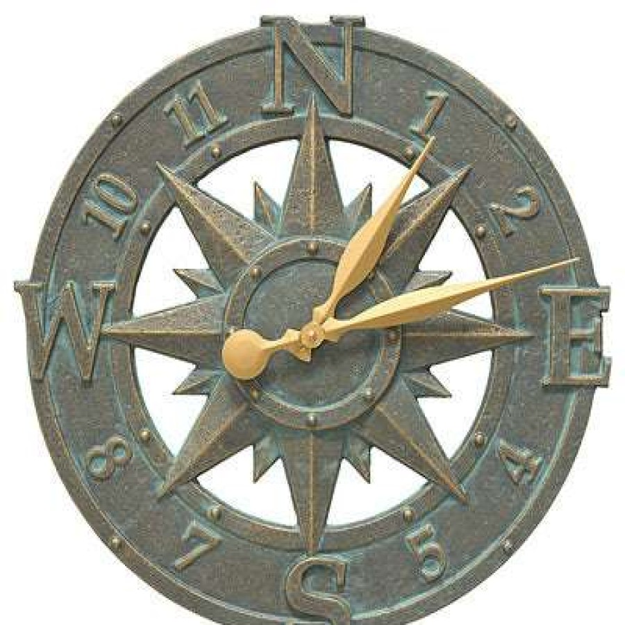 * Whitehall Products Lawn & Garden Compass Rose Bronze Verdigris 16 Clock | Lawn & Garden