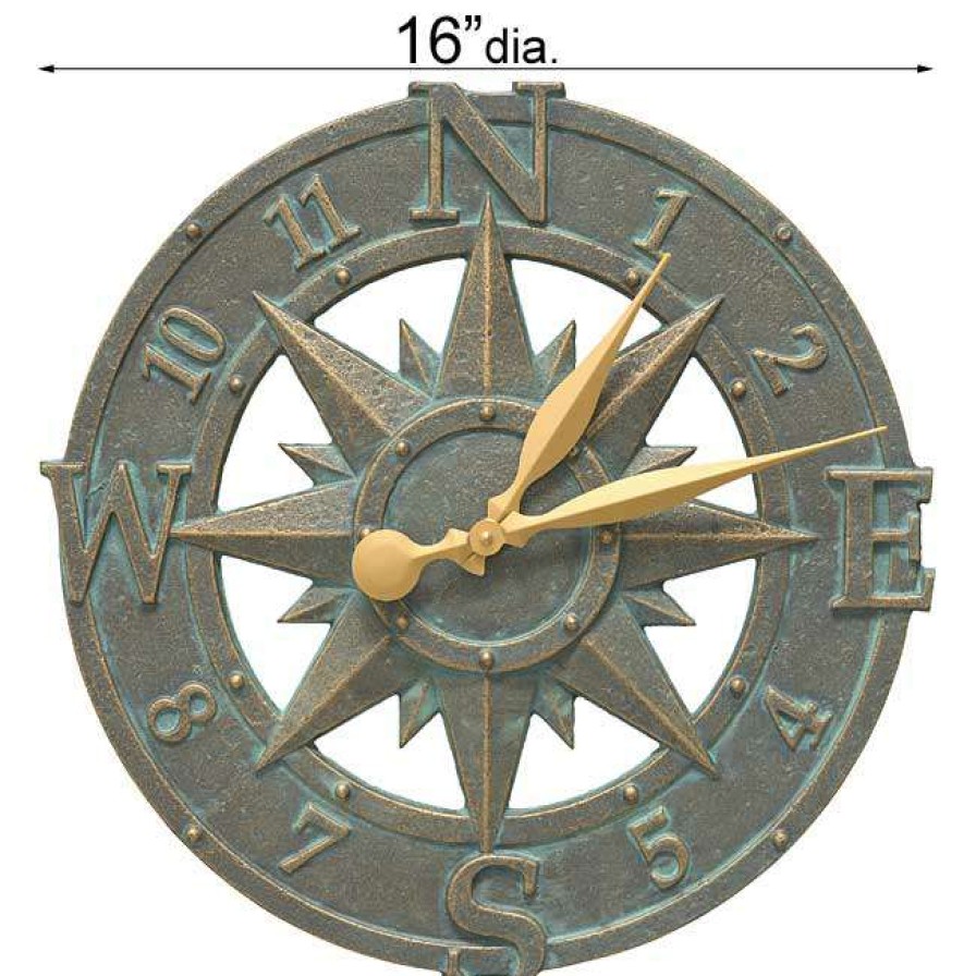 * Whitehall Products Lawn & Garden Compass Rose Bronze Verdigris 16 Clock | Lawn & Garden