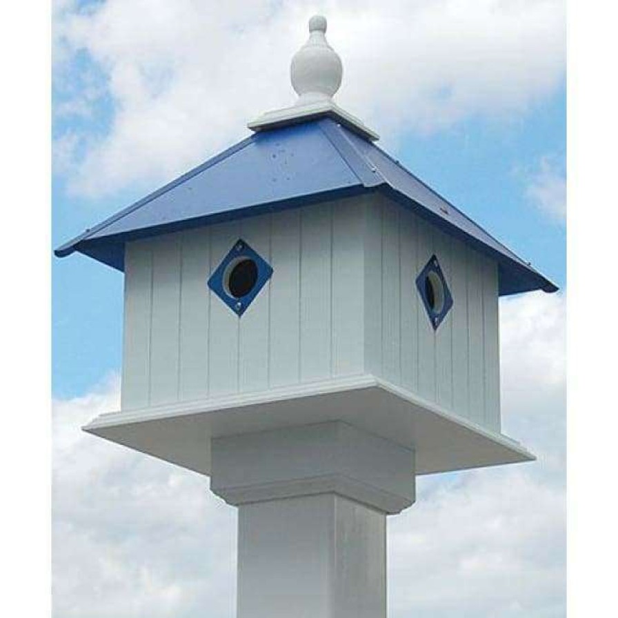 * A Wing And A Prayer Carriage Bird House With Cobolt Blue Roof Decorative Houses | Bird Houses