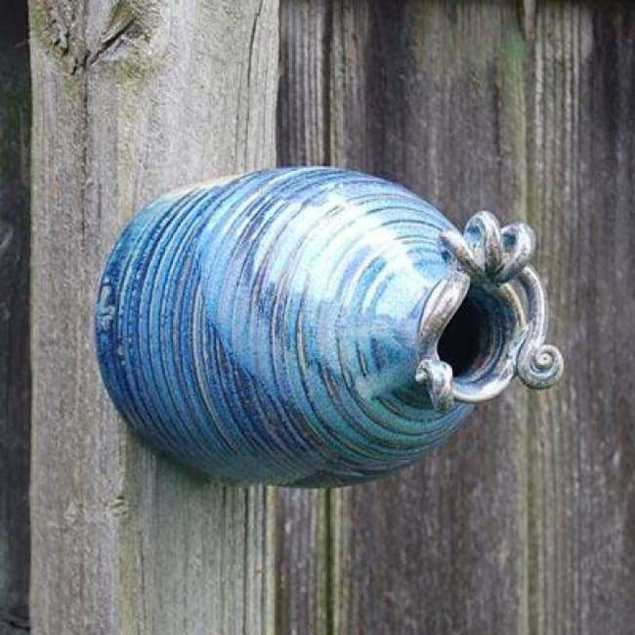 * Anthony Stoneware Post / Pole Mounted Houses Ceramic Bottle French Blue Bird House | Bird Houses