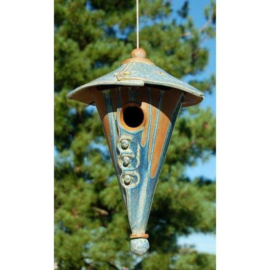 * Anthony Stoneware Ceramic Two-Piece Cone French Blue Bird House | Bird Houses